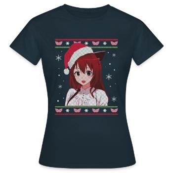 Waifu Material Neko Girl cherche Otaku Senpai à - T-shirt Femme - marine - Devant - AI Model Female 172 dark (172cm)