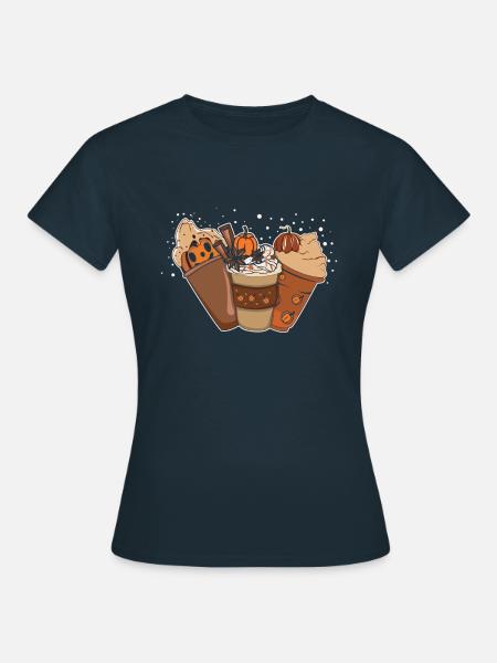 Pumpkin Drink Thanksgiving Season Autumn - Frauen T-Shirt - Navy