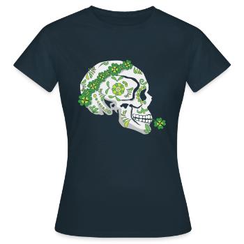 Flower Sugar Bone Shamrock Saint Patrick Day - Women's T-Shirt - navy - Front - AI Model Female 172 dark (172cm)