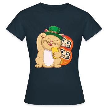 Lucky Luck Cat Happy Saint Patrick Day - Women's T-Shirt - navy - Front - AI Model Female 172 dark (172cm)