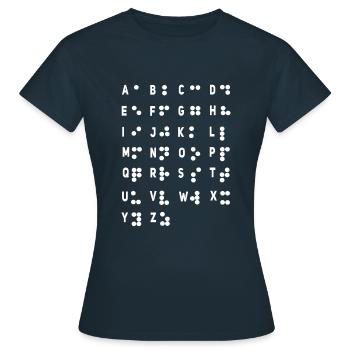 Buchstaben-Braille-Sprache Braille-Alphabet - Frauen T-Shirt - Navy - Vorne - AI Model Female 172 dark (172cm)