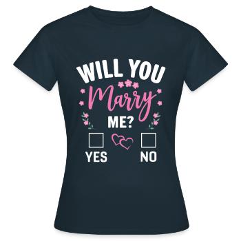 Veux-tu m’épouser ? | Demande en mariage Propose - T-shirt Femme - marine - Devant - AI Model Female 172 dark (172cm)