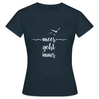Meer geht immer - Möwen Wellen Nordsee - Frauen T-Shirt - Navy - Vorne - AI Model Female 172 dark (172cm)