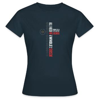 Collection de disques vinyles et beaucoup de Jésus. - T-shirt Femme - marine - Devant - AI Model Female 172 dark (172cm)