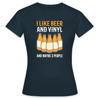 J’aime la bière et le vinyle et peut-être 3 personnes. - T-shirt Femme - marine - Devant - AI Model Female 172 dark (172cm)