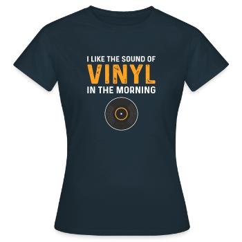 J’aime le son du vinyle le matin. Collecter Lp - T-shirt Femme - marine - Devant - AI Model Female 172 dark (172cm)