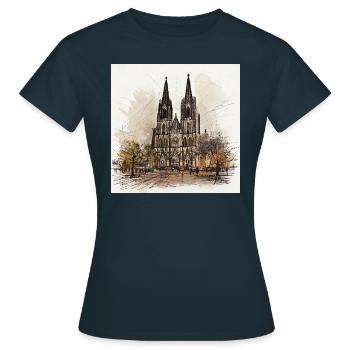 Cathédrale de Cologne,Cathédrale,Cologne,Dessin,Croquis - T-shirt Femme - marine - Devant - AI Model Female 172 dark (172cm)