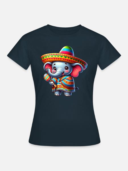 Cinco de Mayo Elefant Cartoon - T-shirt dam - marinblå