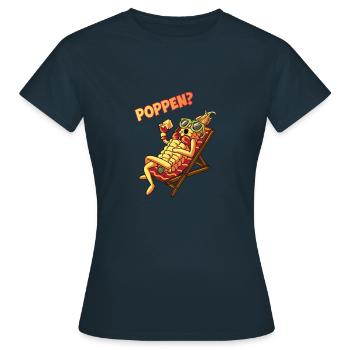 Popping? Drôle de maïs en épi dans la chaise longue + boisson - T-shirt Femme - marine - Devant - AI Model Female 172 dark (172cm)