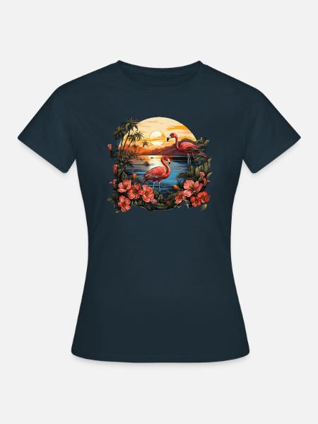 Tropisch - Flamingo - Frauen T-Shirt - Navy