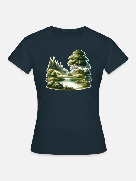 Landschaft - Illustration - Frauen T-Shirt - Navy