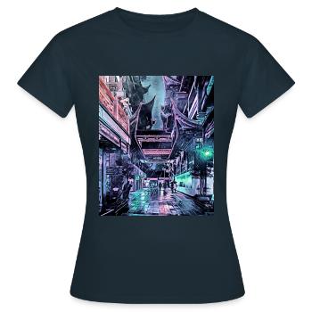 Pluie nocturne à Shanghai, Chine - T-shirt Femme - marine - Devant - AI Model Female 172 dark (172cm)
