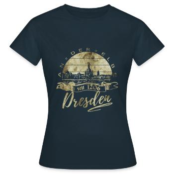 Dresden Vintage - Frauen T-Shirt - Navy - Vorne - AI Model Female 172 dark (172cm)