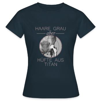 Haare grau aber Hüfte aus Titan - Frauen T-Shirt - Navy - Vorne - AI Model Female 172 dark (172cm)