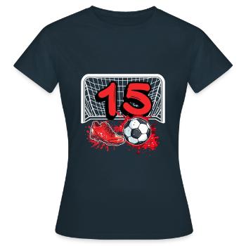 15. Geburtstag Fußball - Frauen T-Shirt - Navy - Vorne - AI Model Female 172 dark (172cm)
