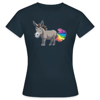Muli Esel Lustig Regenbogenfurz - Frauen T-Shirt - Navy - Vorne - AI Model Female 172 dark (172cm)