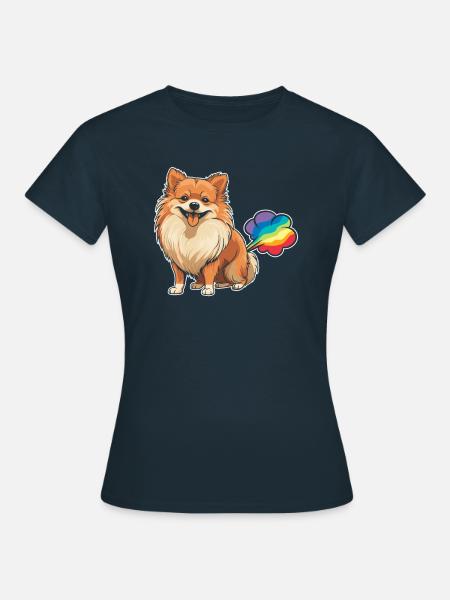 Pomeranian Witzig Regenbogenfurz - Frauen T-Shirt - Navy