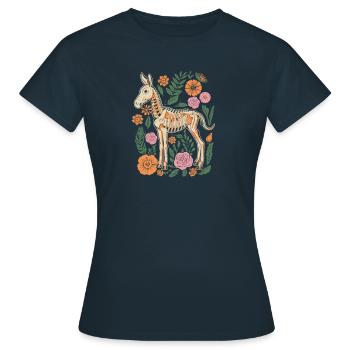 Muli Esel Blumenskelett Flower Animal - Frauen T-Shirt - Navy - Vorne - AI Model Female 172 dark (172cm)