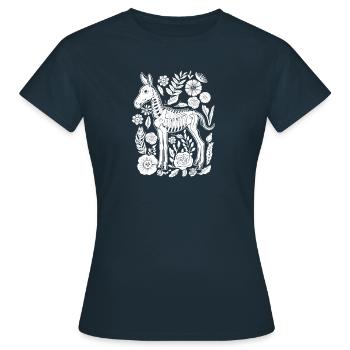 Muli Esel Blumenskelett Flower Animal - Frauen T-Shirt - Navy - Vorne - AI Model Female 172 dark (172cm)