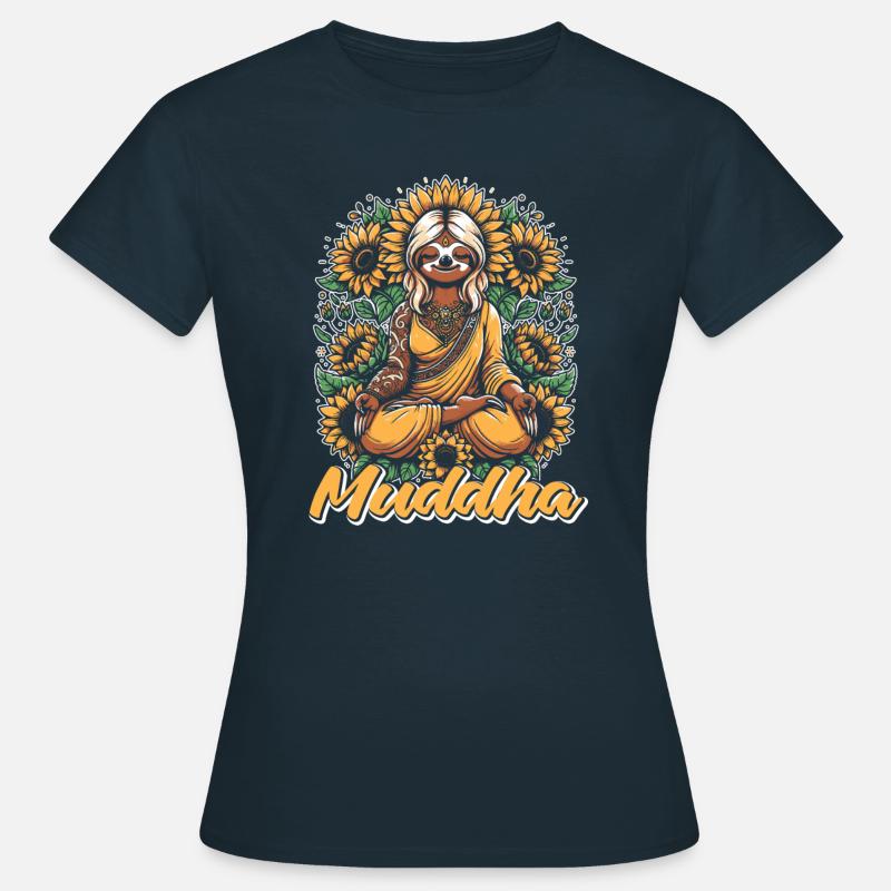 Mama Mutter Faultier Muddha Sunflower Buddha - Frauen T-Shirt - Navy