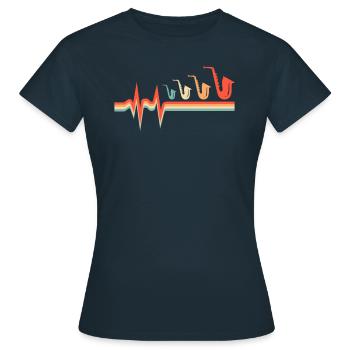 Saxophone, Saxophone, Électrocardiogramme, Heartbeat - T-shirt Femme - marine - Devant - AI Model Female 172 dark (172cm)