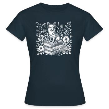 Chihuahua Blumenbuchleser Floral Cottagecore - Frauen T-Shirt - Navy - Vorne - AI Model Female 172 dark (172cm)