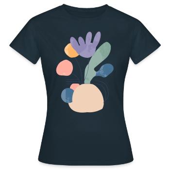 Abstract Floral Composition - Modern - Women's T-Shirt - navy - Front - AI Model Female 172 dark (172cm)