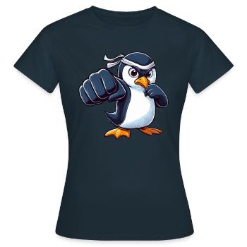 Cooler Cartoon Pinguin Karate Martial Arts - Frauen T-Shirt - Navy - Vorne - AI Model Female 172 dark (172cm)