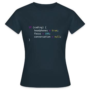 Funny gift for Programmer Headphones while Coding - Women's T-Shirt - navy - Front - AI Model Female 172 dark (172cm)