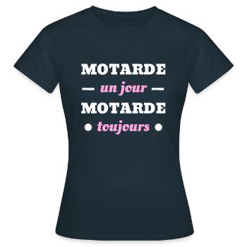 t shirt humour motarde un jour toujours moto femme - T-shirt Femme - marine - Devant - AI Model Female 172 dark (172cm)