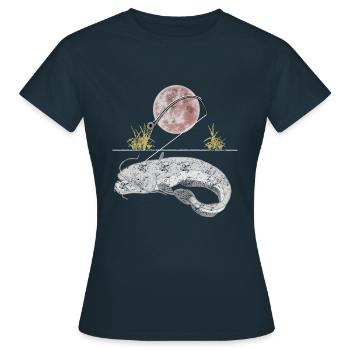 Wels Angeln - Frauen T-Shirt - Navy - Vorne - AI Model Female 172 dark (172cm)