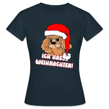 Comicstyle Pudelmotiv - Weihnachten ohne mich - Frauen T-Shirt - Navy - Vorne - AI Model Female 172 dark (172cm)