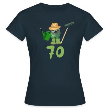 gärtner,geburtstag,70, faultier, rechen,giesskanne - Frauen T-Shirt - Navy - Vorne - AI Model Female 172 dark (172cm)
