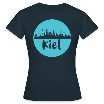 kiel, skyline, kreis, scherenschnitt,blau - Frauen T-Shirt - Navy - Vorne - AI Model Female 172 dark (172cm)