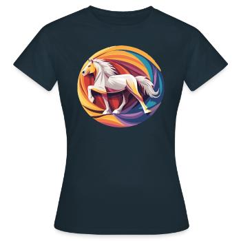 Islandpferd - Grafisch mit Hintergrund Variante 6 - Frauen T-Shirt - Navy - Vorne - AI Model Female 172 dark (172cm)