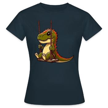 Nachdenklicher T-Rex auf Spielplatz Schaukel - Frauen T-Shirt - Navy - Vorne - AI Model Female 172 dark (172cm)