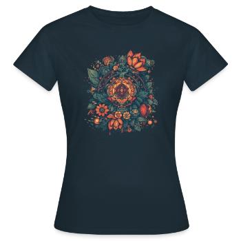Mandala Blumig - Frauen T-Shirt - Navy - Vorne - AI Model Female 172 dark (172cm)