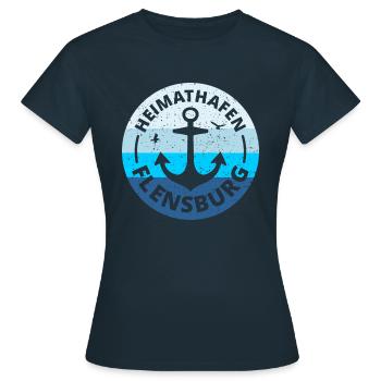 Flensburg - Heimathafen Flensburg Geschenkidee - Frauen T-Shirt - Navy - Vorne - AI Model Female 172 dark (172cm)