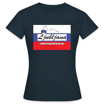 Ljubljana - Hauptstadt mit GPS & Flagge - Frauen T-Shirt - Navy - Vorne - AI Model Female 172 dark (172cm)