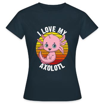 J’aime mon axolotl en t-shirt rétro - T-shirt Femme - marine - Devant - AI Model Female 172 dark (172cm)