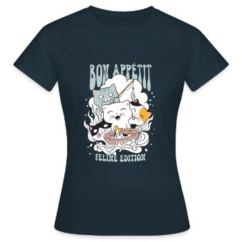Bon Appetit feline edition - Frauen T-Shirt - Navy - Vorne - AI Model Female 172 dark (172cm)