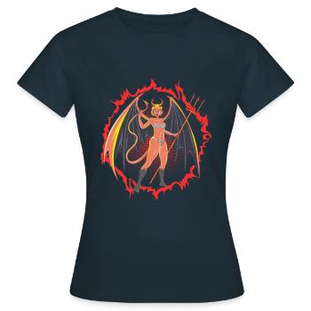 Teufelsmädchen mit riesigen Flügeln und Mistgabel - Frauen T-Shirt - Navy - Vorne - AI Model Female 172 dark (172cm)