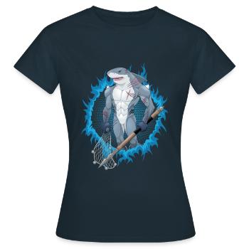 Requin mutant avec fond de feu bleu - T-shirt Femme - marine - Devant - AI Model Female 172 dark (172cm)