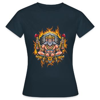 Brahma mit Halbtonfeuer-Hintergrund - Frauen T-Shirt - Navy - Vorne - AI Model Female 172 dark (172cm)