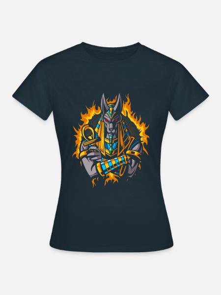 Anubis-Gott mit Halbton-Goldfeuer - Frauen T-Shirt - Navy