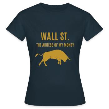 Wall Street – The Address Of My Money – Gold - Women's T-Shirt - navy - Front - AI Model Female 172 dark (172cm)