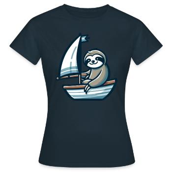 Navigation d’été avec paresseux sur dériveur - T-shirt Femme - marine - Devant - AI Model Female 172 dark (172cm)