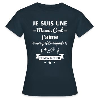 Mamie cool infirmière, fête des grands-mères, mémé - T-shirt Femme - marine - Devant - AI Model Female 172 dark (172cm)