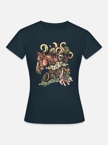 Pferdegekritzel flach - Frauen T-Shirt - Navy