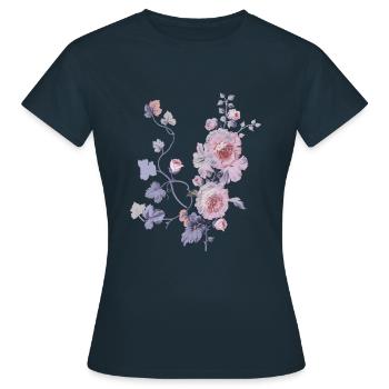 Schlichte Blumen - Frauen T-Shirt - Navy - Vorne - AI Model Female 172 dark (172cm)